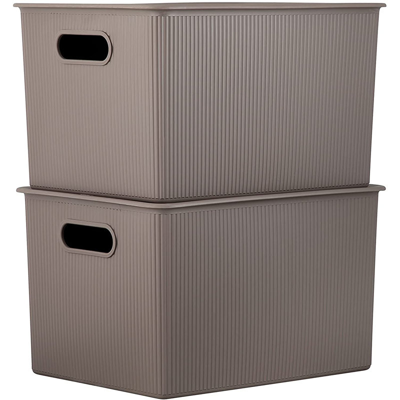 Ribbed Plastic Basket, 2, Brown, 9" H x 11.5" W x 15" D