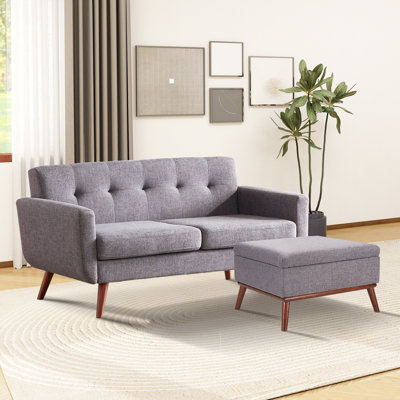  65" W Loveseat With Ottoman Tufted Upholstered Living Room Set