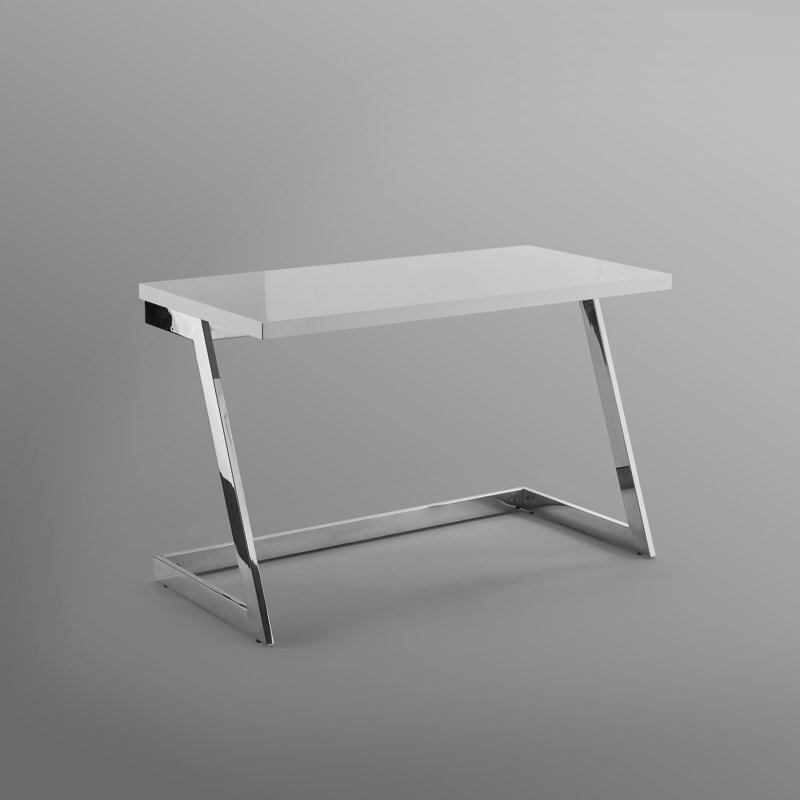 Bureau d'écriture avec plateau laqué Malana, Gris clair / chrome