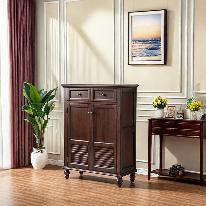 16 Pair Solid Wood Shoe Storage Cabinet