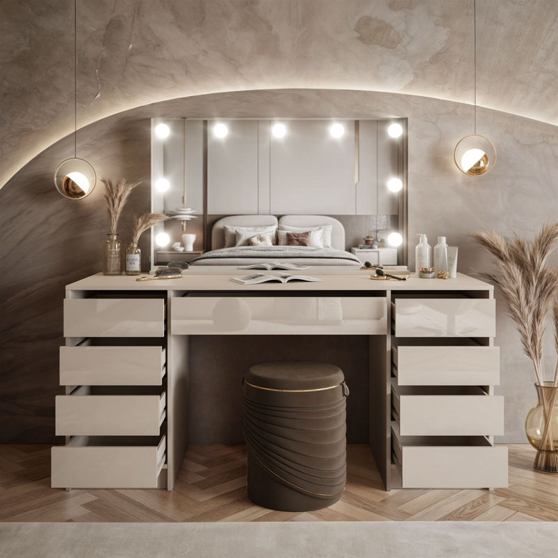 Dressing Table with Mirror, Cashmire Gloss