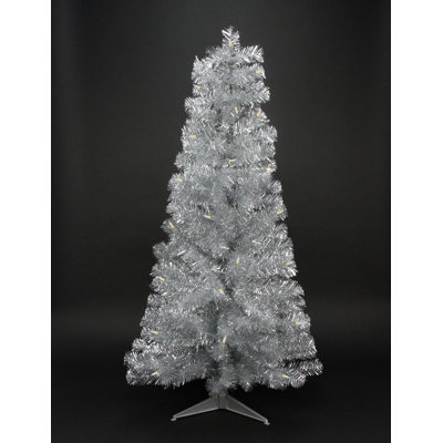 4' x 22" Pre-Lit Slim Silver Artificial Tinsel Christmas Tree - Clear Lights