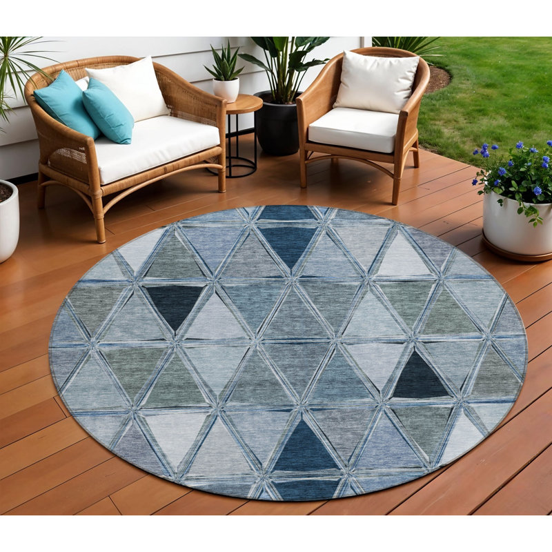 Tapis d'intérieur rond lavable géométrique bleu et bleu ciel HomeRoots 8 pi