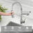 The Kitchen Faucet Features A Pull-Down Sprayer, Stainless Steel Single Handle, And A Spring Kitchen Faucet With A Sprayer.-113399782