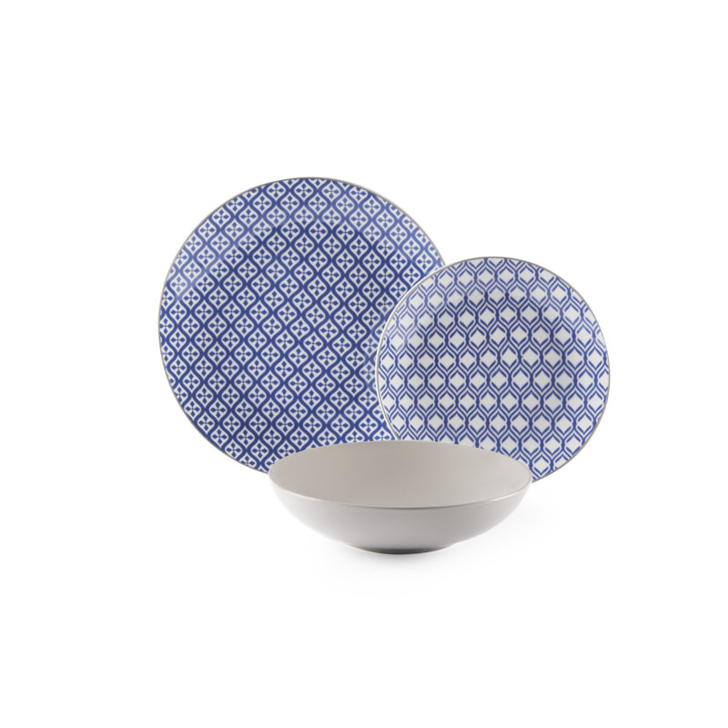 Monochrome Piece Porcelain China Dinnerware Set - Service for 6, Blue