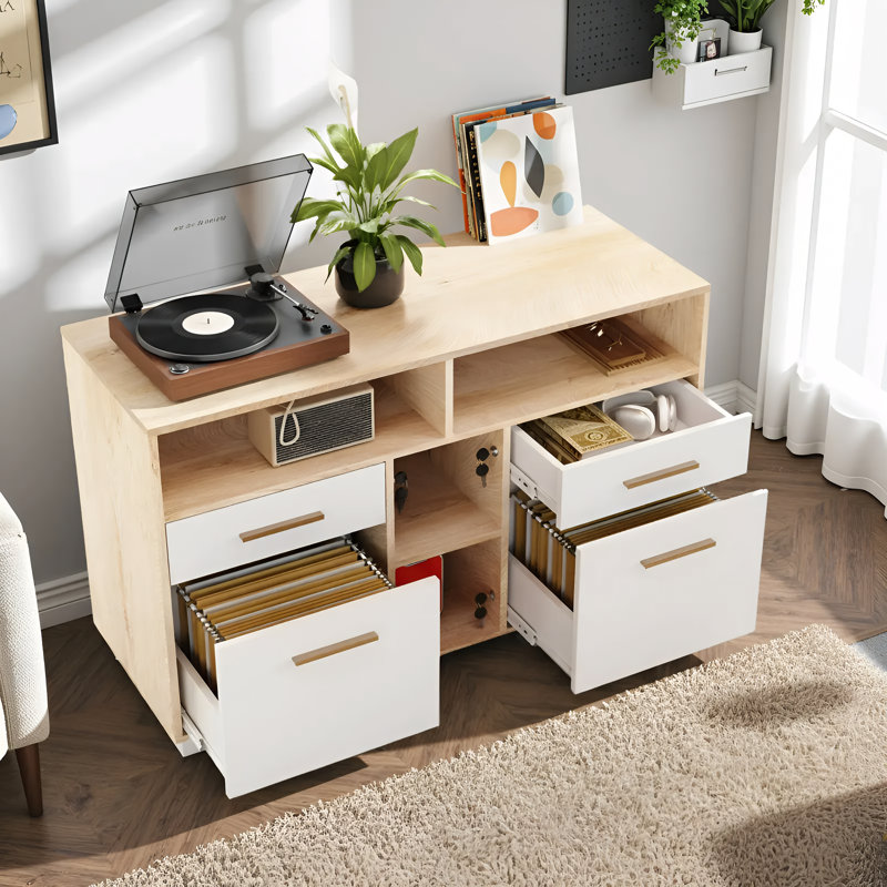 Adonia 41.3"W 4 Drawer Lateral File Storage Cabinet, With Lock, Power Strip, Storage Shelves For Home Office