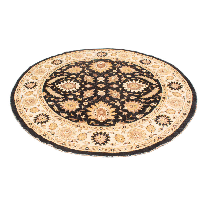 Tapis noir / crème en laine noué à la main de conception unique 9 pi 1 po New Age