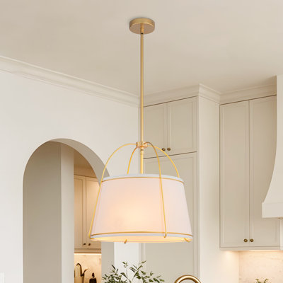 3 - Light Dimmable Large Drum Pendant Light with White Fabric Shade