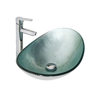Lavabo de salle de bain vasque argenté en verre trempé avec bonde escamotable Chrome