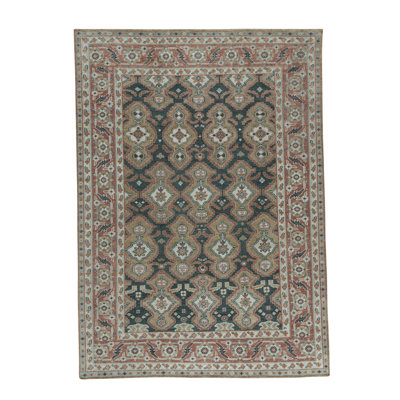 Hand-Knotted High-Quality Pink and Green Area Rug