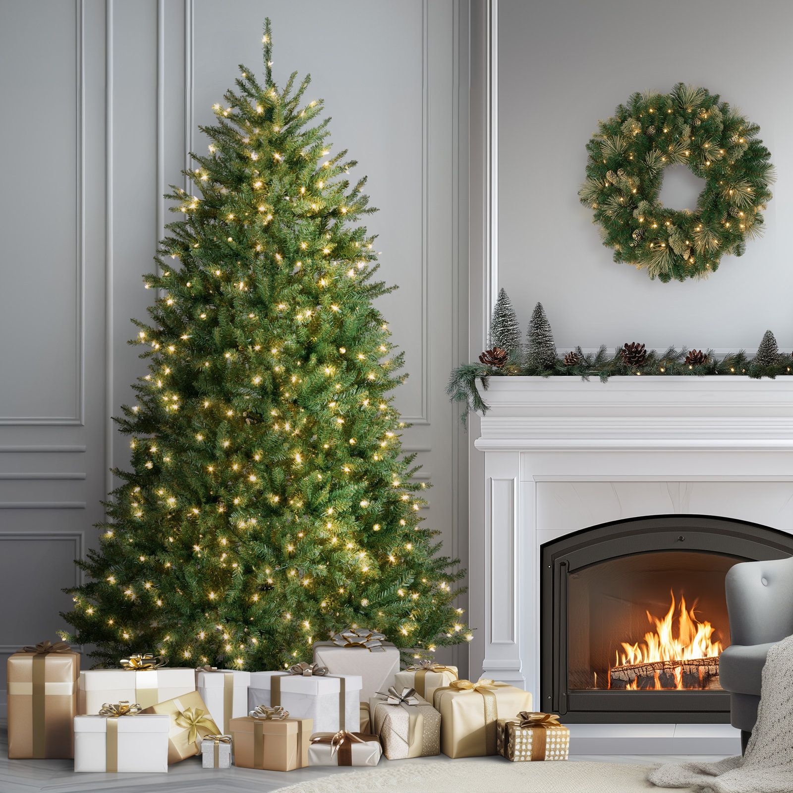 Pre-Lit Fir Christmas Tree, 7' H