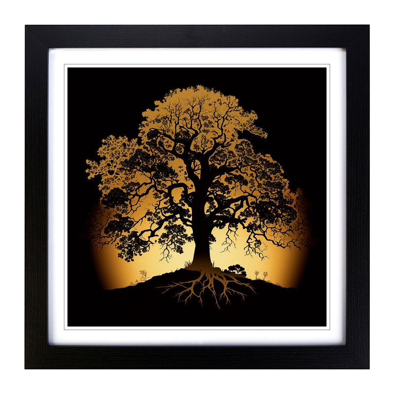 Oak Tree Silhouette - Framed Print, Black