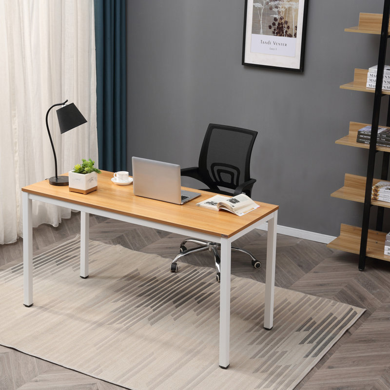 Rockett Metal Base Writing Desk, Teak/White, 29.3" H x 47.2" W x 23.6" D