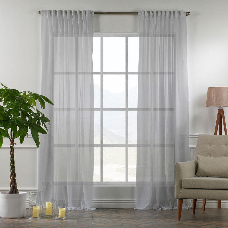 Sheer Curtain Panel Pair, 140cm Width x 400cm Drop, Grey
