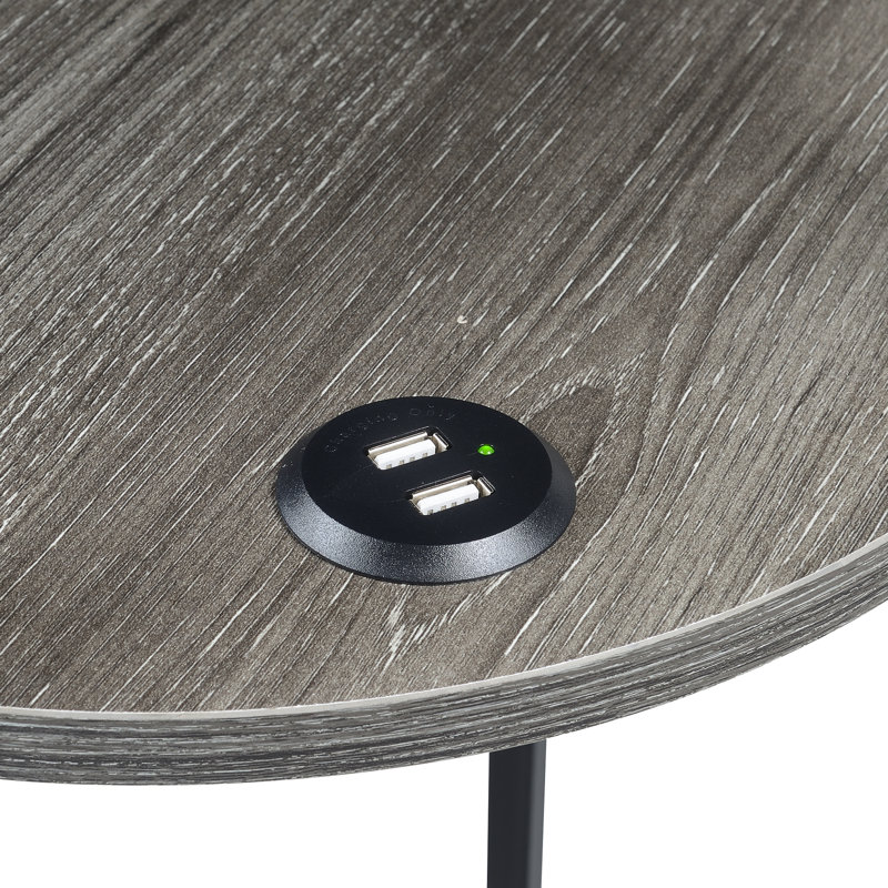 Table de bout Ramos avec USB intégré, Gris patiné