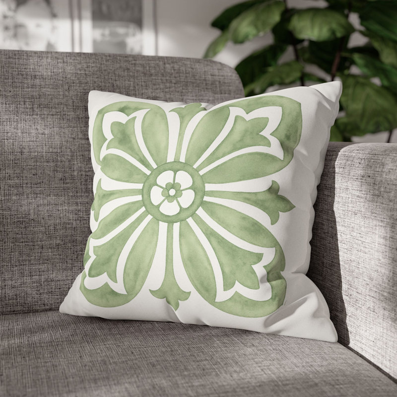 Block Print Inspired Pattern Throw Pillow, Sage Green, Pillow Cover Only - No Insert, 20"H x 20"W