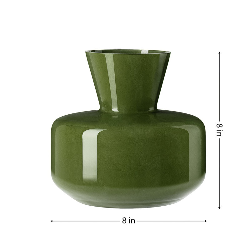 Solin 8" Modern Sculptural Opaque Green Glass Vase, Green