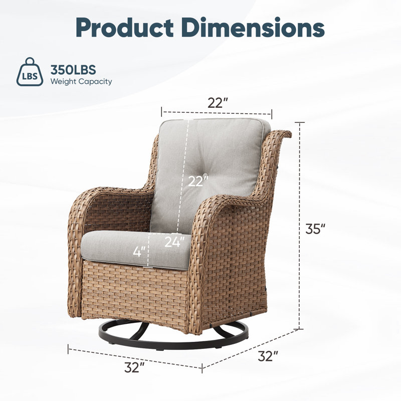 Swivel and sliding wicker patio chairs, Jaune, Beige