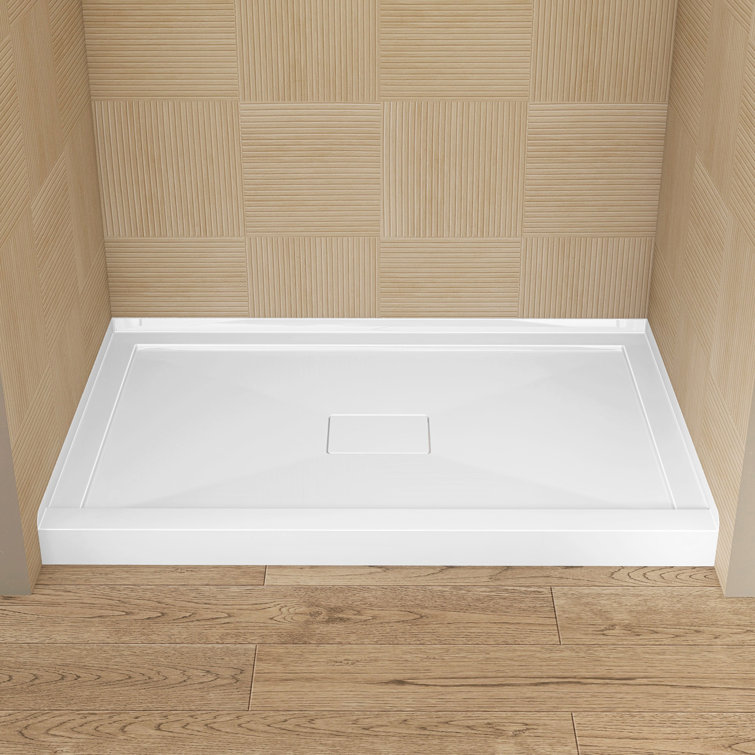 48'' W X 34'' D Alcove Acrylic Shower Base Rectangular Single Threshold White Drop-in Shower Pan with Center Drain Cover