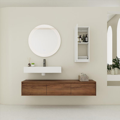 Meuble-lavabo mural 60 po avec lavabo en résine et armoire d'appoint 60 po, tiroir à fermeture en douceur, fixation à flotteur