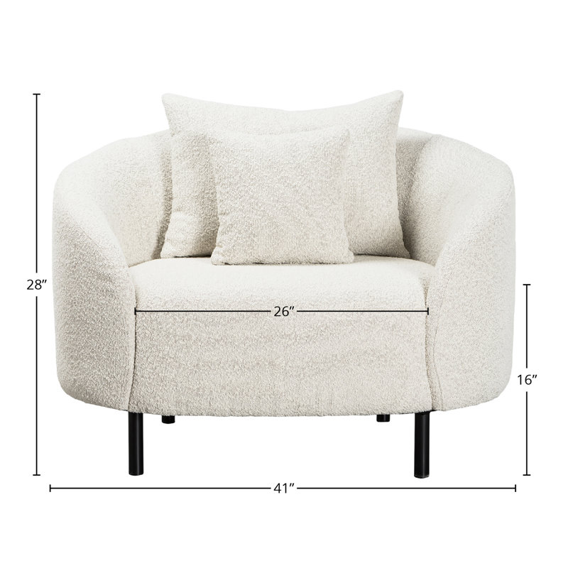 Rani White Boucle Round Back Barrel Chair with Throw Pillows