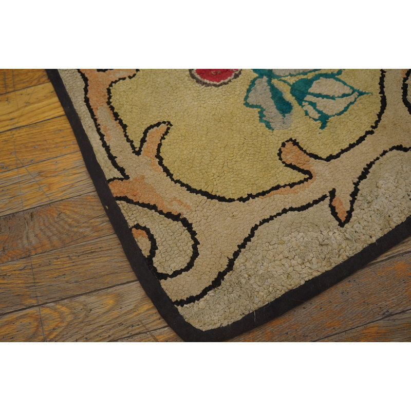 Antique American Hooked Rug America Yellow 1920s
