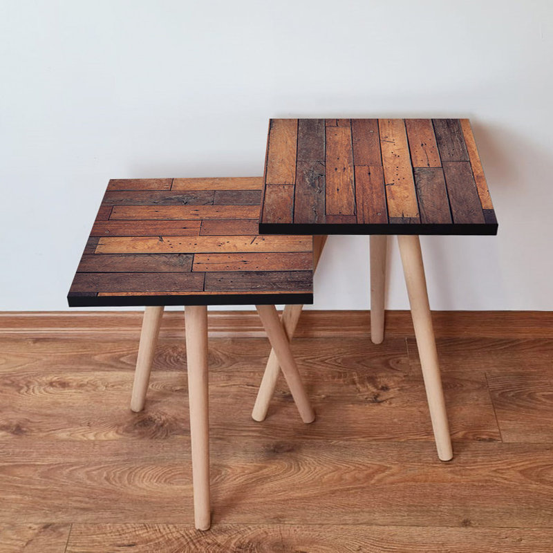 Tables gigognes rustiques (2 pièces), brun, 13,8 x 18,5 x 13,8 pouces et 13,8 x 16,5 x 13,8 pouces | 100% panneau de fibres à densité moyenne avec pieds en bois de hêtre, épaisseur: 0,7 pouce | Parfait pour le salon et la maison, design élégant et peu encombrant