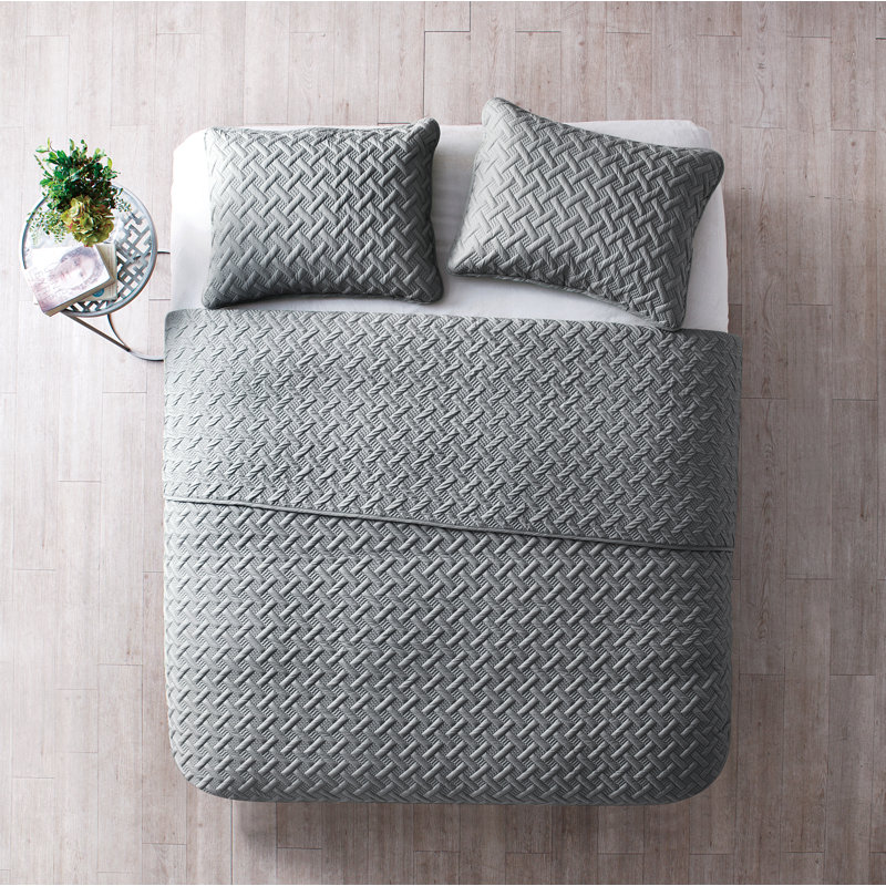 Ensemble de courtepointe à tissage de panier Nina, Gris, Couvre-lit simple + 1 taie