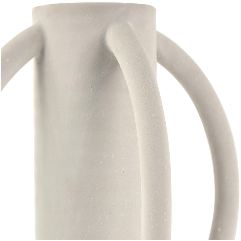 Ceramic Textured Decorative Vase with 4 Handles, Cream, 13.95" H x 13.95" W x 13.95" D