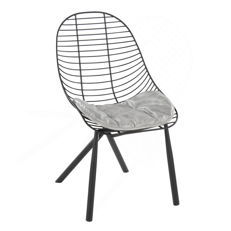 Chaise en métal noir avec coussins en similicuir gris clair - ensemble de 2