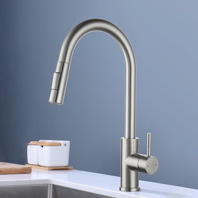 Robinet de cuisine à poignée simple en nickel brossé, Nickel brossé