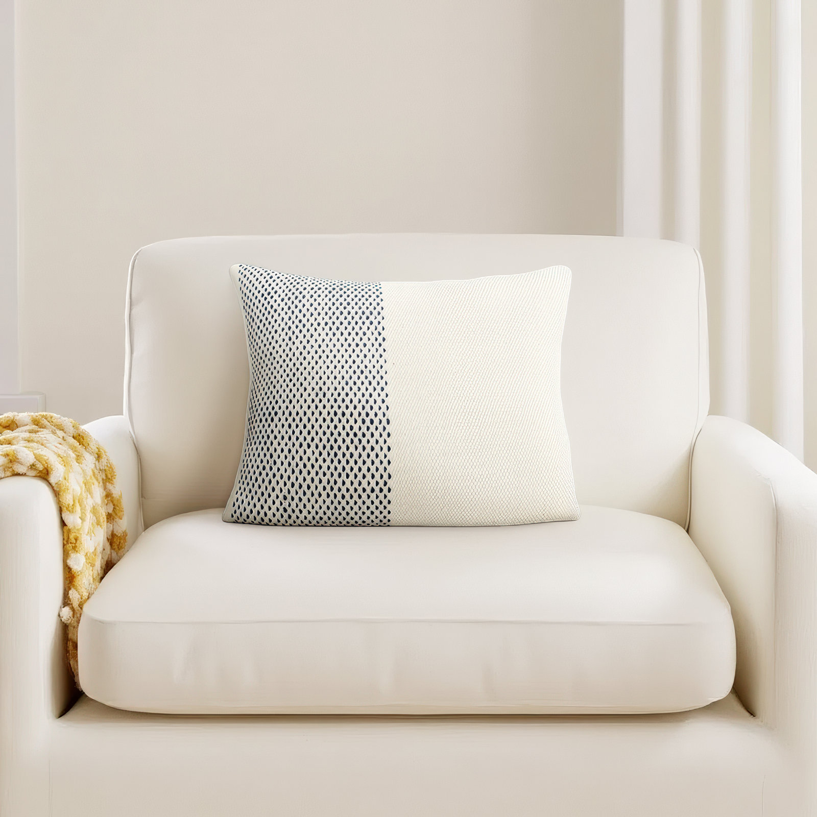 Farina Embroidered Cotton Lumbar Throw Pillow, Ivory/Blue