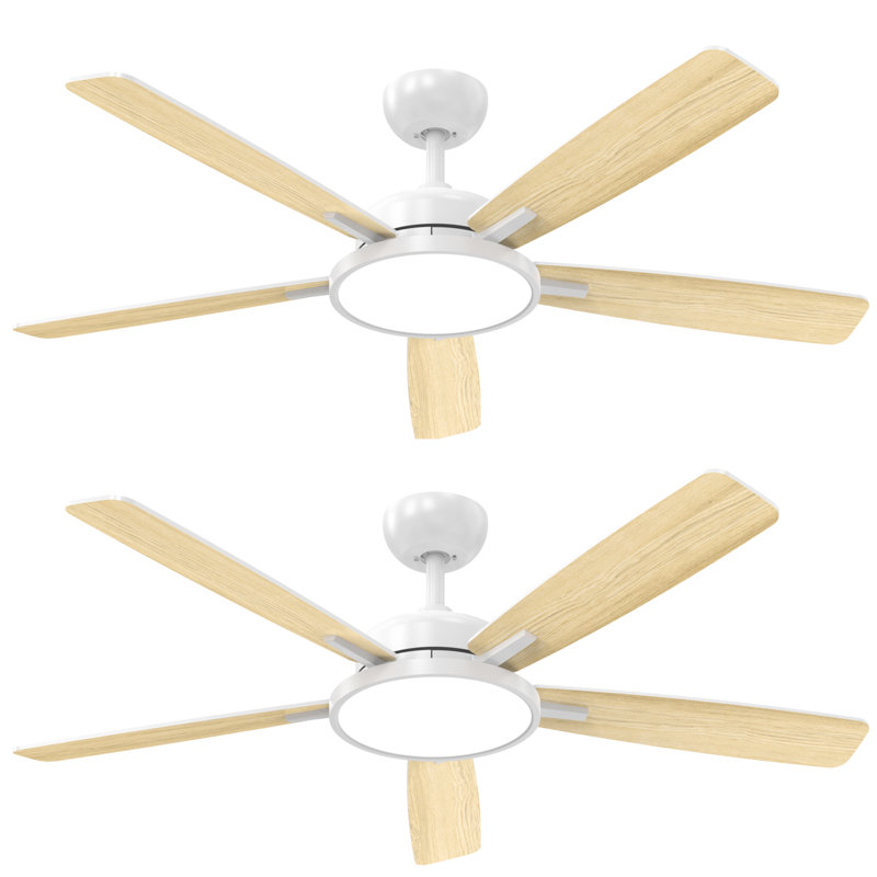 2 pièces 52 pouces ventilateur de plafond avec lumière avec télécommande, Blanc