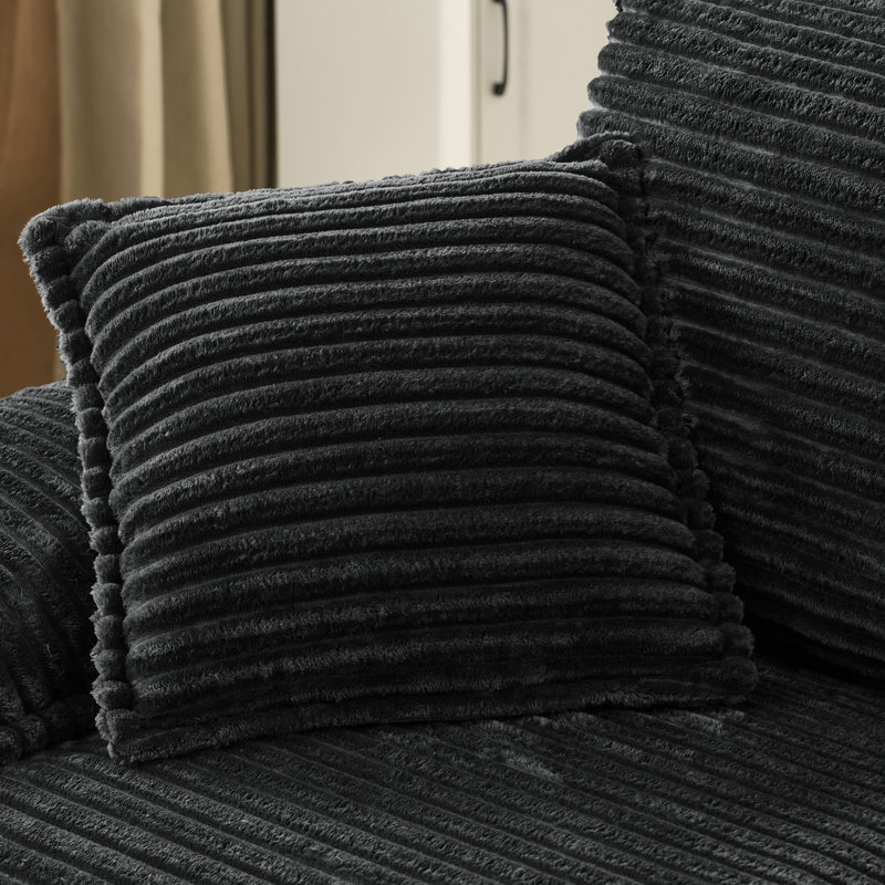 Boneless Modular Sectional Sofa with Ottomans No Assembly, Black Corduroy