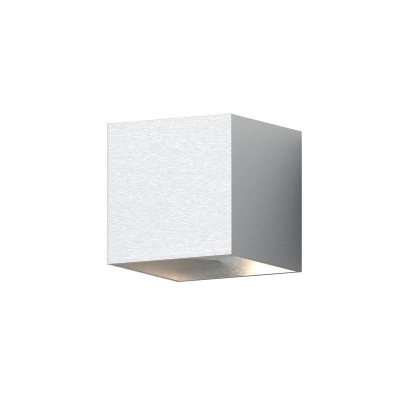 Qube Aluminium LED Flush Mounted Sconce, Natural Anodized, 5.25" H x 5.25" W x 5.5" D