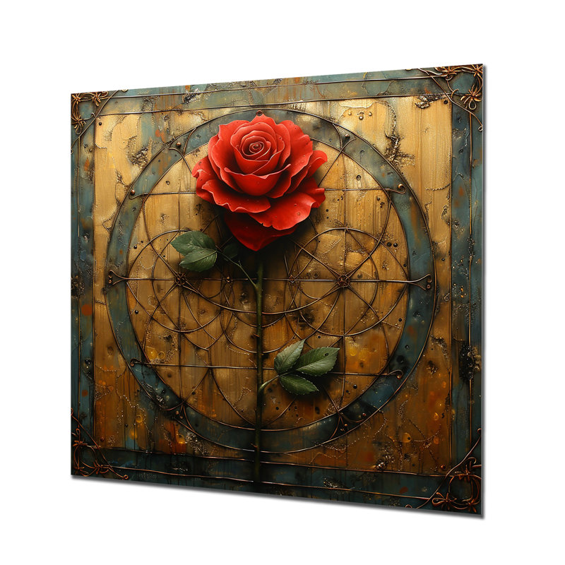 «Red Rose» géométrique rétro or II - rose, art mural, Métal métal, H 30 po x l 30 po x P 1 po