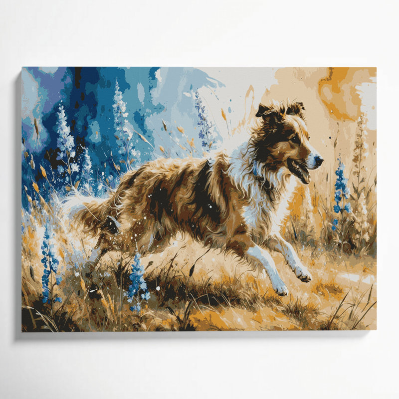 «Dogs Collie», art mural sur toile beige, H 24 po x l 36 po