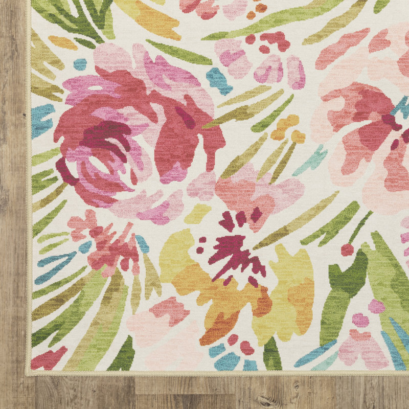 Runa Washable Floral Indoor / Outdoor Rug, Runner 2' x 8'