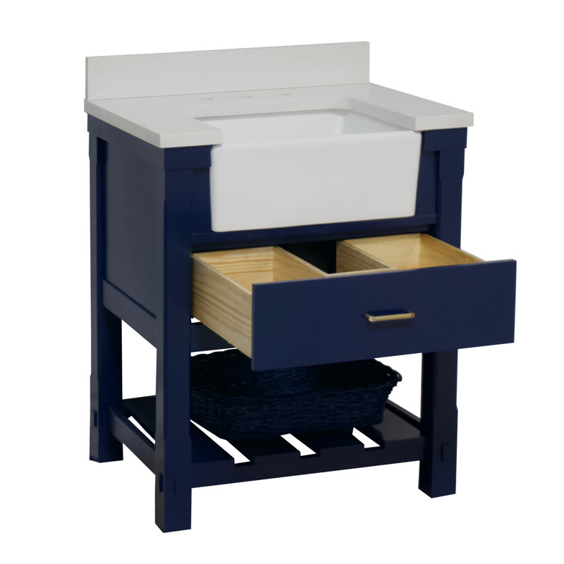 Hitton 30'' Single Bathroom Vanity with Top, Royal Blue, Quartz