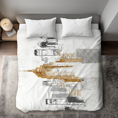 Blurry Sketch Style Cityscape White Cities Duvet Cover | Home Decor