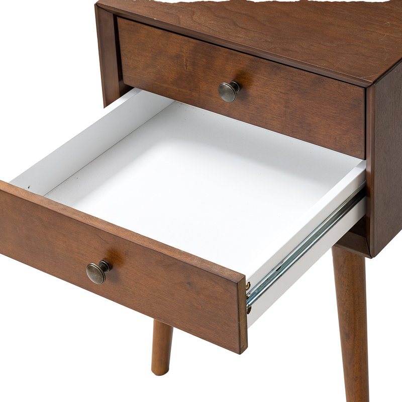 Nightstand With 2-Drawers, Small Side End Table With Storage, Walnut