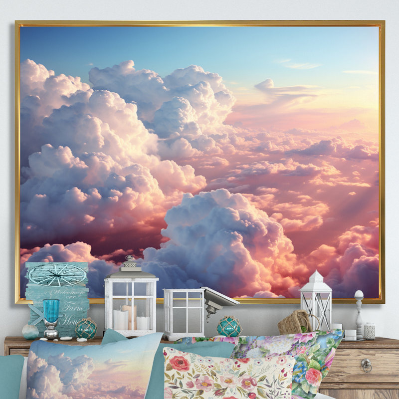 «Sky Clouds», impression sur toile, paysage naturel bleu - nuages, ciel, H 30 po x l 40 po x P 1,5 po, Cadre photo blanc