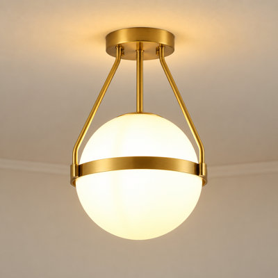 1-E12 Light Brushed Gold Finished Glass Shade Flush Mount Light Fixture