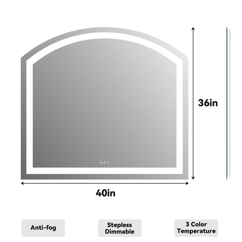 40 in. W x 36 in. H Arch Metal Framed LED Bathroom Vanity Mirror, 36" x 40"