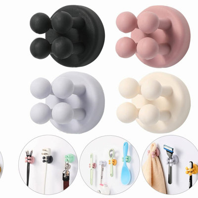 GripPro Self-Adhesive Razor & Toothbrush Holder - 4Pcs Silicone Wall Mount for Shower, Bathroom, Kitchen, Office - Waterproof & Functional Hook