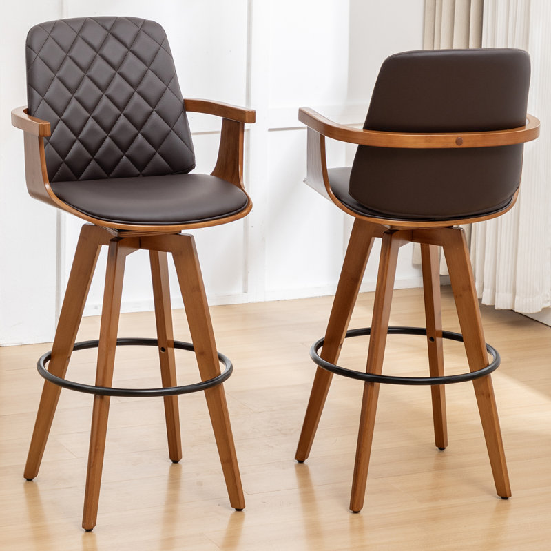 Sitaram Swivel Stool, Counter Stool (26.37” Seat Height), Brown