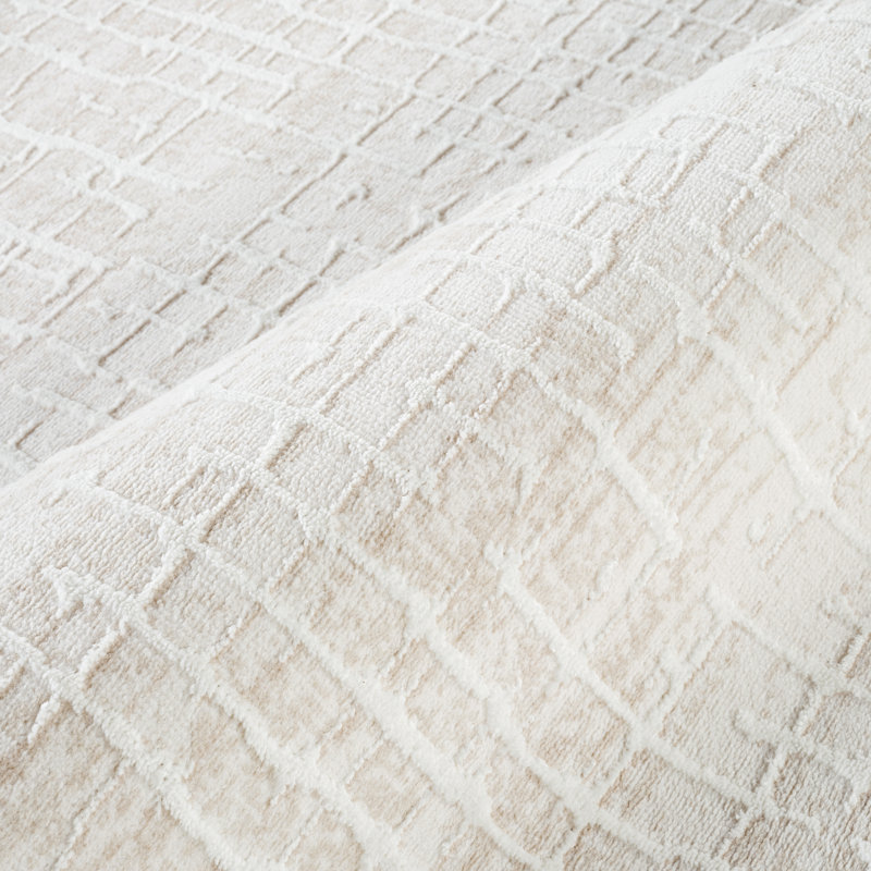 Tapis Abani Rugs Verona VER120A, motif géométrique texturé ivoire beige moderne, Rond 6 pi