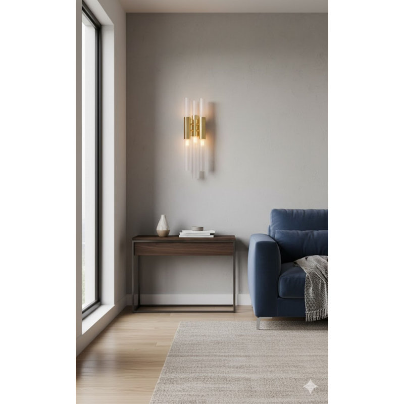 3-Light Gold Wall Sconce With Glass Tubes