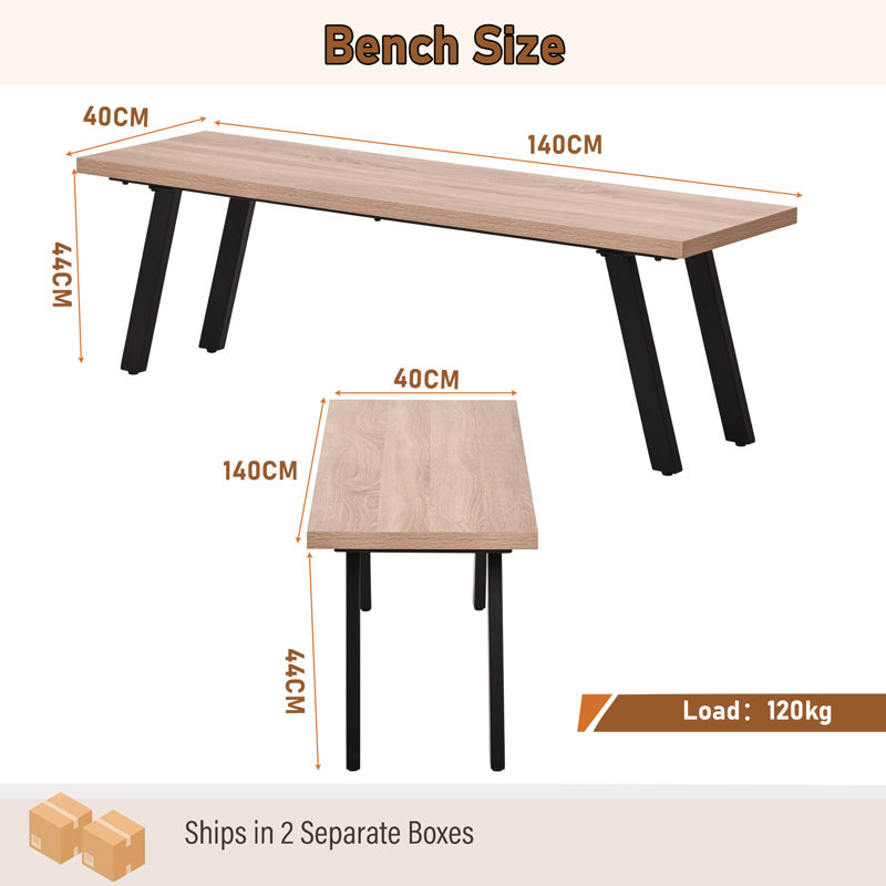 Dining Set, Extendable Table + 1 Bench + 4 Beige Chair