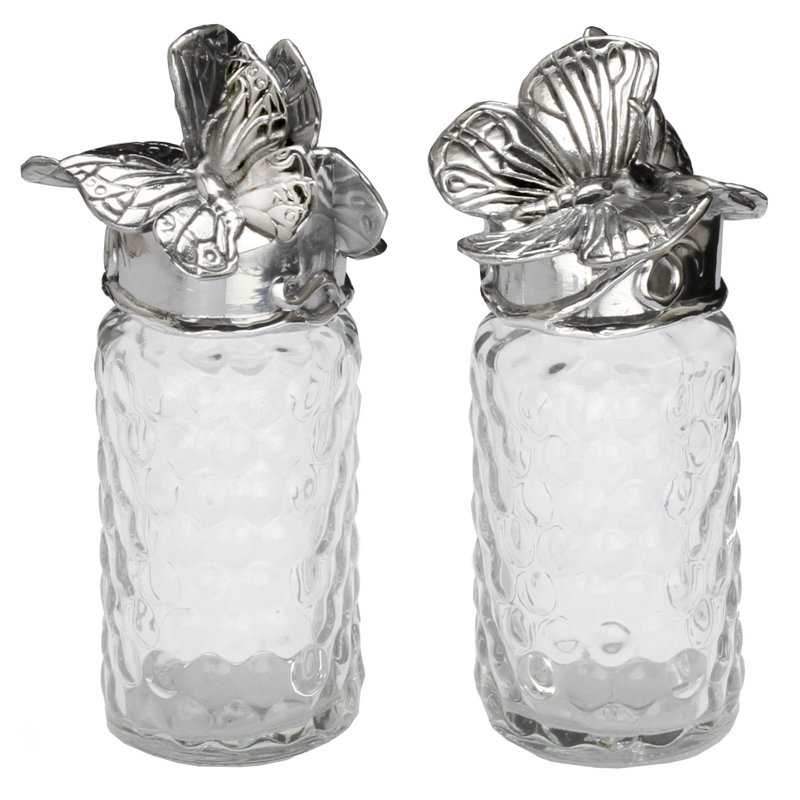 Butterfly Design Hand-Crafted Glass Salt and Pepper Set